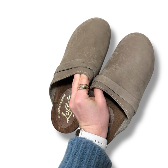 NEW Lotta's From Stockholm Taupe Brown/Gray Swedish Leather Clogs Size 42 - Picture 5 of 9